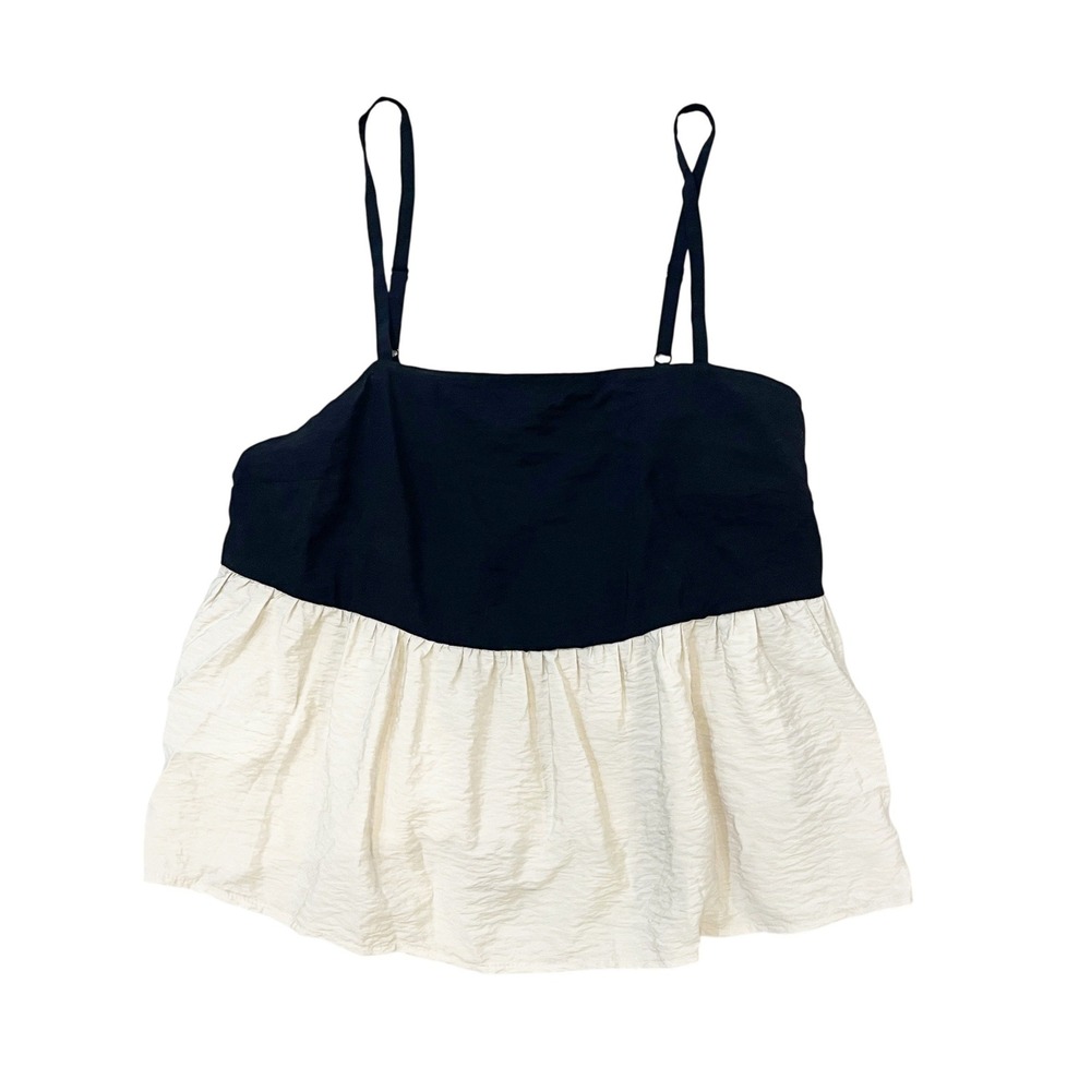 NEW LOFT Colorblock Babydoll Camisole Top Black Cream Chic Preppy - Size 6